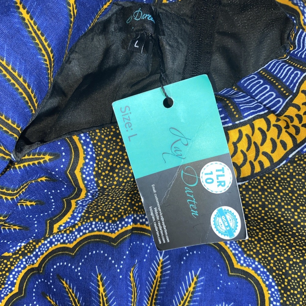 Ray Darten Gown Women's L Navy Blue & Yellow Seashell Ayoade African‎ High Low - Picture 14 of 16